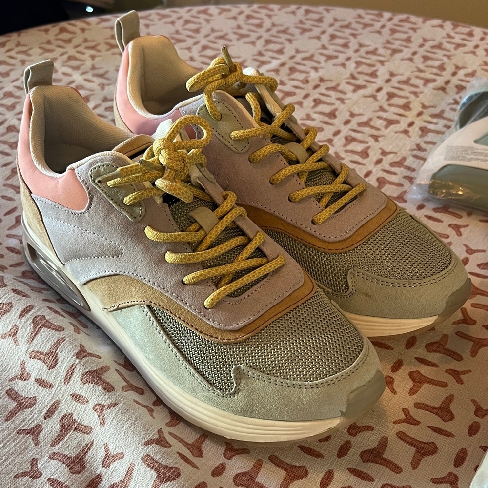 Shoe Dazzle Women's Sneakers in Pink, Gray, and Yellow